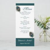 Groen blauwe pauwveren Menu Uitnodiging (Staand voorkant)