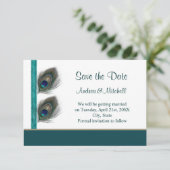 Groen blauwe pauwveren Save the date Uitnodiging (Staand voorkant)