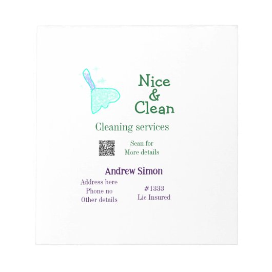 Groen blauwe raster schoon mop voeg naam adres q r notitieblok (Voorkant)