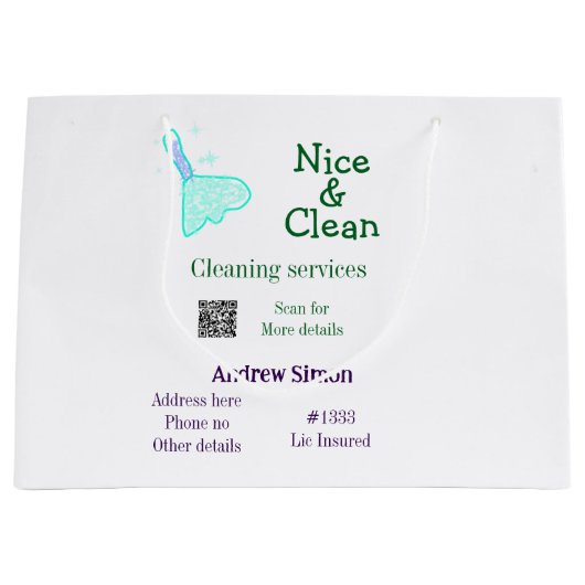 Groen blauwe ruiters schoonmaak mop voeg naam adre groot cadeauzakje (Voorkant)