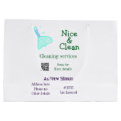 Groen blauwe ruiters schoonmaak mop voeg naam adre groot cadeauzakje (Achterkant)