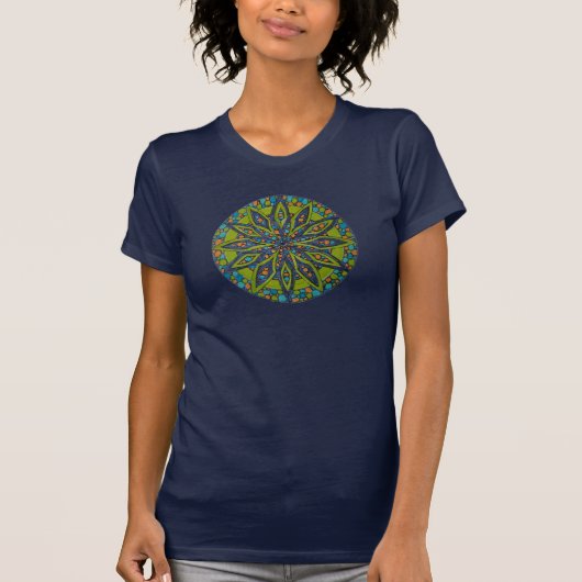Groen/Blauwe Starburst Mandala T-shirt (Voorkant)