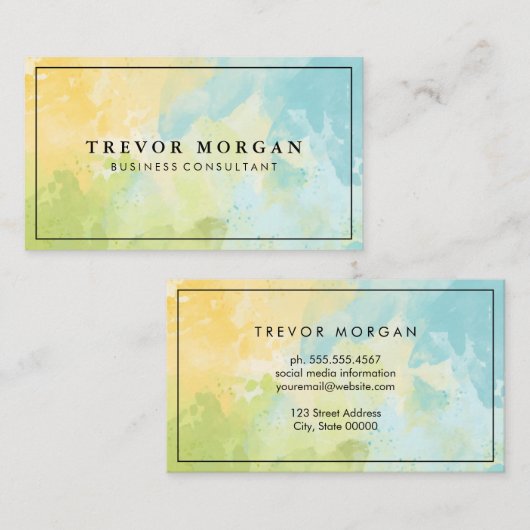 Groen Blauwe Waterverf Mix Textuur Visitekaartje (Voorkant / Achterkant)