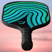 Groen Blauwgroen Aqua Blue Retro Swirl met Initiaa Pickleball Paddle