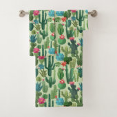 Groen Blauwgroen Blooming Cactussen Patroon Bad Handdoek (Insitu)