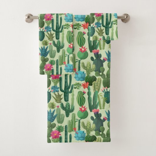 Groen Blauwgroen Blooming Cactussen Patroon Bad Handdoek (Insitu)