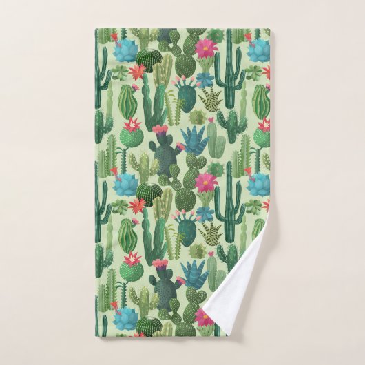 Groen Blauwgroen Blooming Cactussen Patroon Bad Handdoek (Handdoek)
