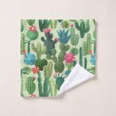 Groen Blauwgroen Blooming Cactussen Patroon Bad Handdoek (Wasdoekje)