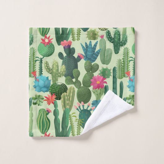 Groen Blauwgroen Blooming Cactussen Patroon Bad Handdoek (Wasdoekje)