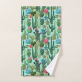 Groen Blauwgroen Blooming Cactussen Patroon Bad Handdoek (Handdoek)