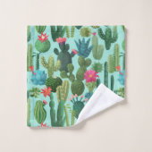 Groen Blauwgroen Blooming Cactussen Patroon Bad Handdoek (Wasdoekje)