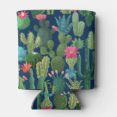 Groen Blauwgroen Blooming Cactussen Patroon Blikjeskoeler (Achterkant)