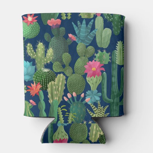 Groen Blauwgroen Blooming Cactussen Patroon Blikjeskoeler (Achterkant)