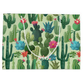Groen Blauwgroen Blooming Cactussen Patroon Groot Cadeauzakje (Achterkant)