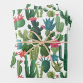 Groen Blauwgroen Blooming Cactussen Patroon Inpakpapier Vel (In situ)