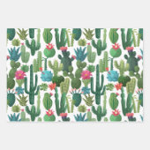 Groen Blauwgroen Blooming Cactussen Patroon Inpakpapier Vel (Voorkant)