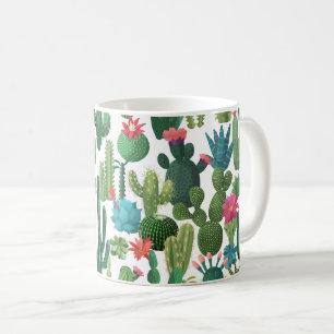 Groen Blauwgroen Blooming Cactussen Patroon Koffiemok