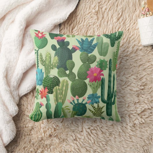Groen Blauwgroen Blooming Cactussen Patroon Kussen (Deken)
