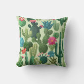 Groen Blauwgroen Blooming Cactussen Patroon Kussen (Voorkant)