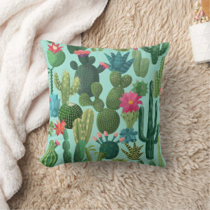Groen Blauwgroen Blooming Cactussen Patroon Kussen