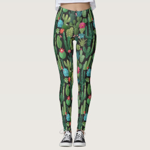 Groen Blauwgroen Blooming Cactussen Patroon Leggings