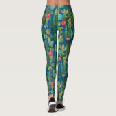 Groen Blauwgroen Blooming Cactussen Patroon Leggings (Achterkant)