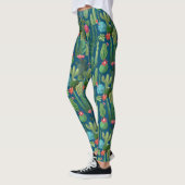 Groen Blauwgroen Blooming Cactussen Patroon Leggings (Links)