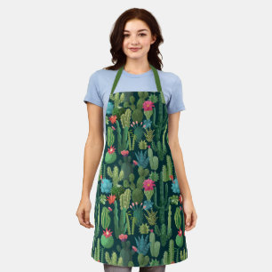 Groen Blauwgroen Blooming Cactussen Patroon Schort