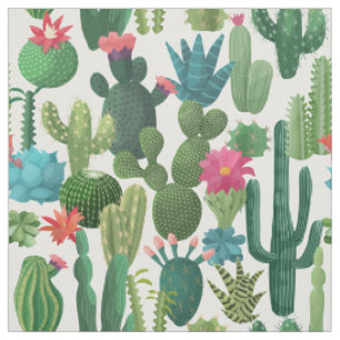 Groen Blauwgroen Blooming Cactussen Patroon Stof
