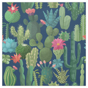 Groen Blauwgroen Blooming Cactussen Patroon Stof