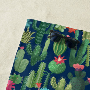 Groen Blauwgroen Blooming Cactussen Patroon Strandlaken