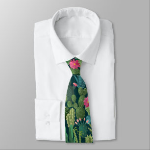 Groen Blauwgroen Blooming Cactussen Patroon Stropdas