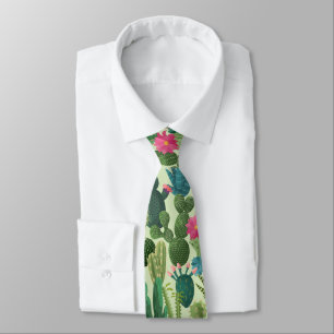 Groen Blauwgroen Blooming Cactussen Patroon Stropdas