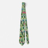 Groen Blauwgroen Blooming Cactussen Patroon Stropdas (Voorkant)