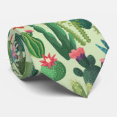 Groen Blauwgroen Blooming Cactussen Patroon Stropdas (Opgerold)