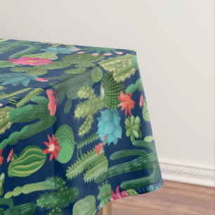 Groen Blauwgroen Blooming Cactussen Patroon Tafelkleed
