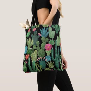 Groen Blauwgroen Blooming Cactussen Patroon Tote Bag