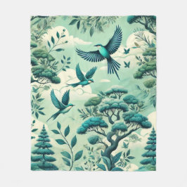 Groen Blauwgroen bos en vogelpatroon Fleece Deken