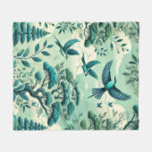 Groen Blauwgroen bos en vogelpatroon Fleece Deken (Voorkant (Horizontaal))