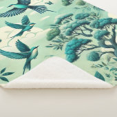 Groen Blauwgroen bos en vogelpatroon Sherpa Deken (3/4)