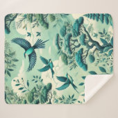 Groen Blauwgroen bos en vogelpatroon Sherpa Deken (Voorkant (horizontaal))