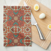 Groen Blauwgroen Roest Sinaasappel Beige Bruin Roo Theedoek (Quarter Fold)