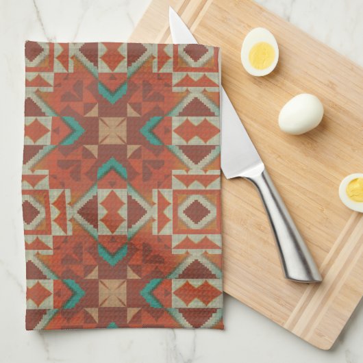 Groen Blauwgroen Roest Sinaasappel Beige Bruin Roo Theedoek (Quarter Fold)