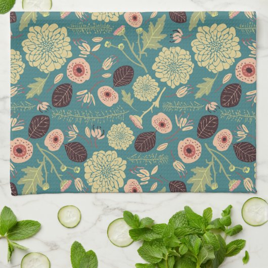 Groen Blauwgroen Roze Floral Afspeelbaar Mix Patro Theedoek (Gevouwen)