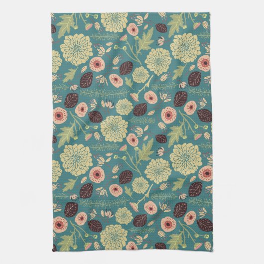 Groen Blauwgroen Roze Floral Afspeelbaar Mix Patro Theedoek (Verticaal)