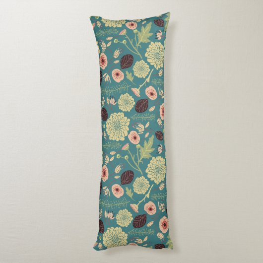 Groen Blauwgroen Roze Floral Toss Pattern Lichaamskussen (Achterkant (Verticaal))
