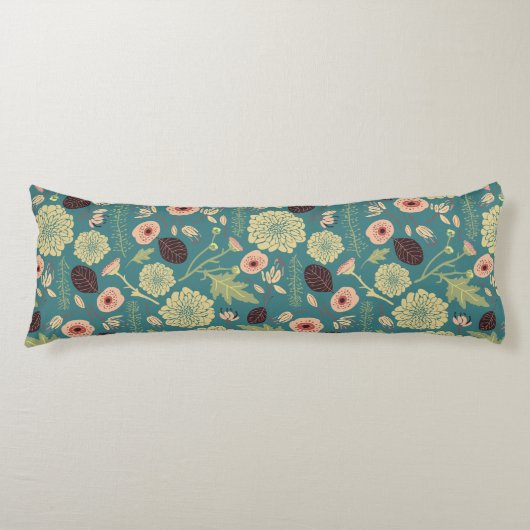 Groen Blauwgroen Roze Floral Toss Pattern Lichaamskussen (Voorkant)