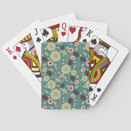 Groen Blauwgroen Roze Floral Toss Pattern Pokerkaarten (Achterkant)