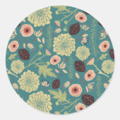 Groen Blauwgroen Roze Floral Toss Pattern Ronde Sticker (Voorkant)