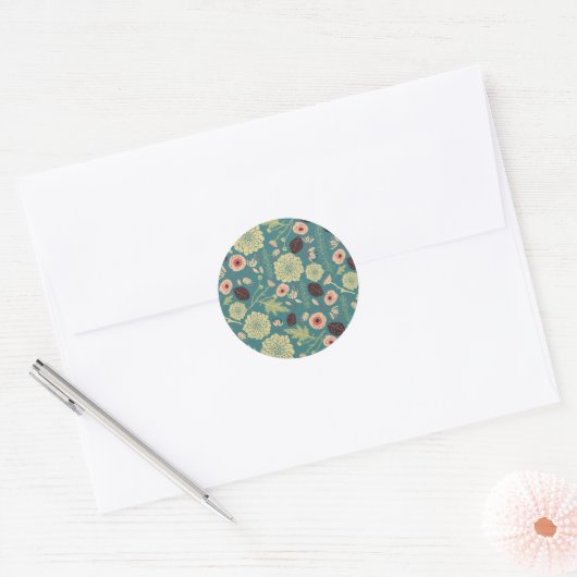 Groen Blauwgroen Roze Floral Toss Pattern Ronde Sticker (Envelop)